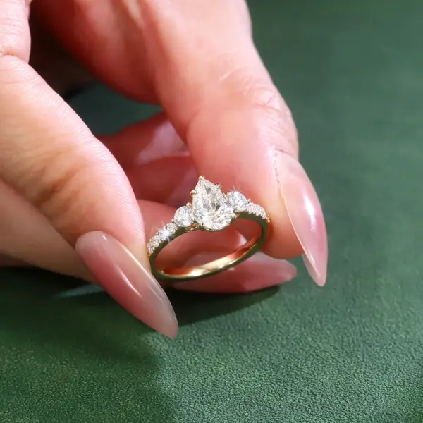 14K Gold Pear Lab Grown Diamond Prong Set Side Stone Engagement Ring ...