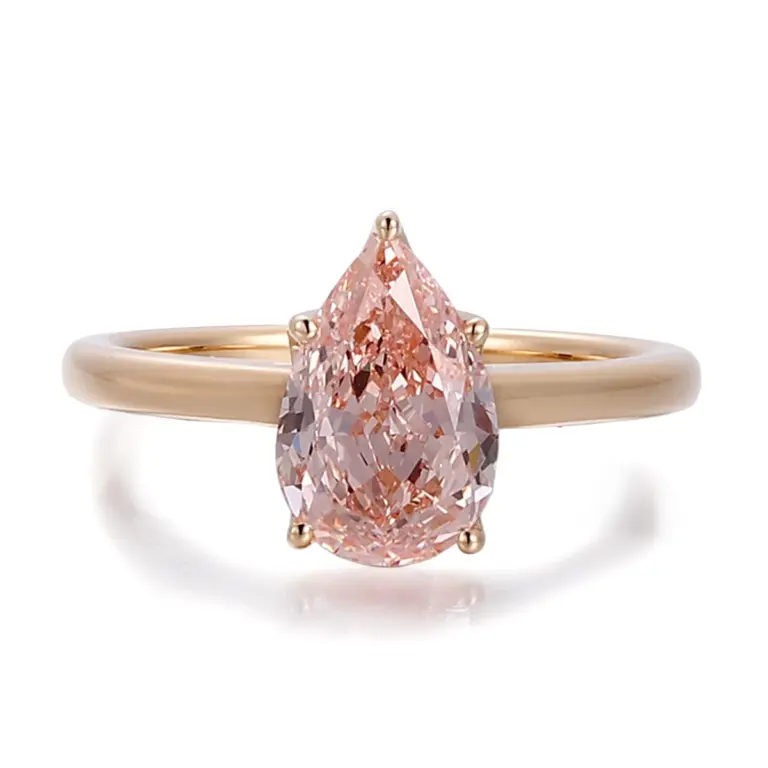 14k gold pear pink lab grown diamond prong set solitaire engagement ring 1