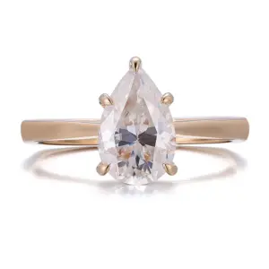 14k gold pear shape moissanite five prong solitaire engagement ring 1