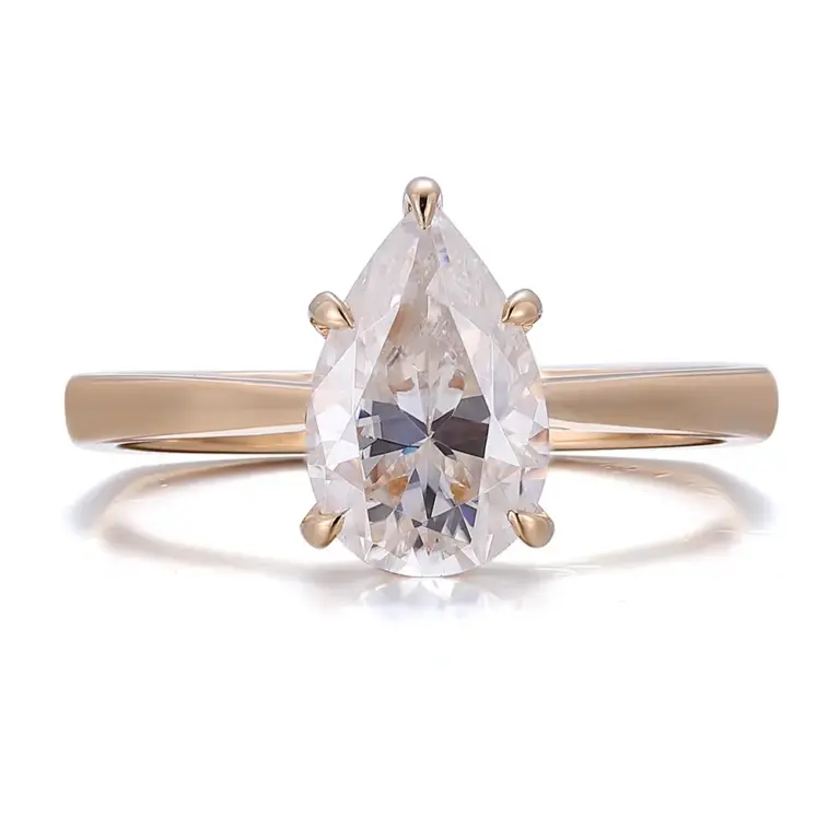 14k gold pear shape moissanite five prong solitaire engagement ring 1