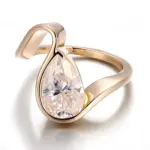 14k gold pear shape moissanite half bezel solitaire engagement ring 1