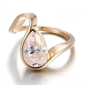 14k gold pear shape moissanite half bezel solitaire engagement ring 1