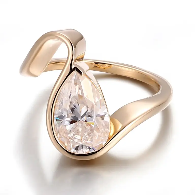 14k gold pear shape moissanite half bezel solitaire engagement ring 1