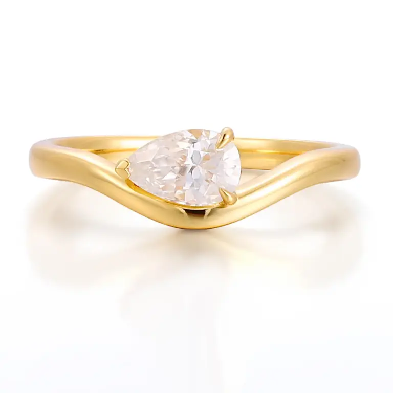 14k gold pear shape moissanite three prong solitaire engagement ring 1