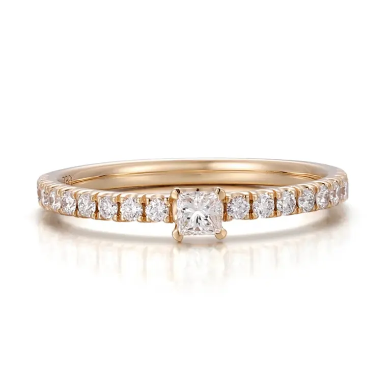 14k gold princess lab grown diamond prong set side stone engagement ring 1
