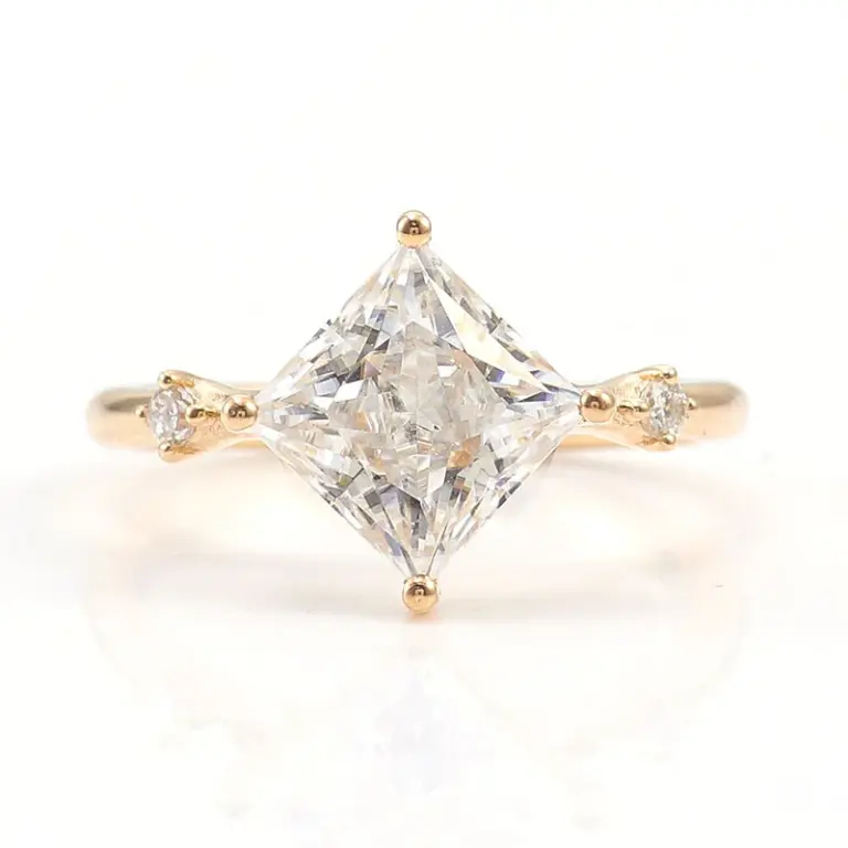 14k gold princess moissanite prong set three stone engagement ring 1