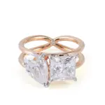14k gold princess pear moissanite prong set toi et moi engagement ring 1
