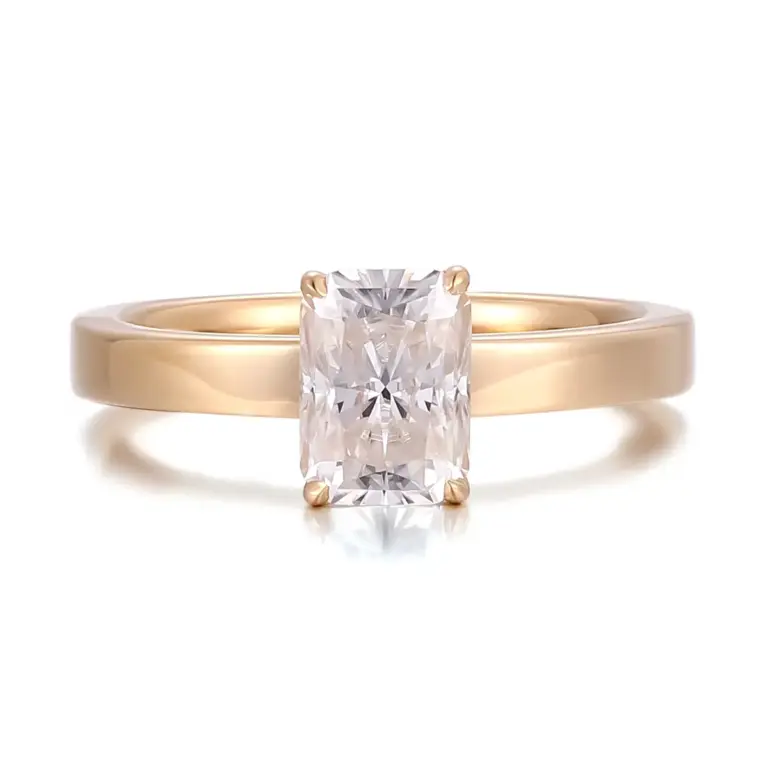 14k gold radiant cut moissanite four prong solitaire engagement ring 1