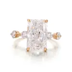 14k gold radiant lab grown diamond prong set side stone engagement ring 1