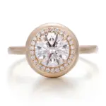 14k gold round lab grown diamond bezel halo engagement ring 1