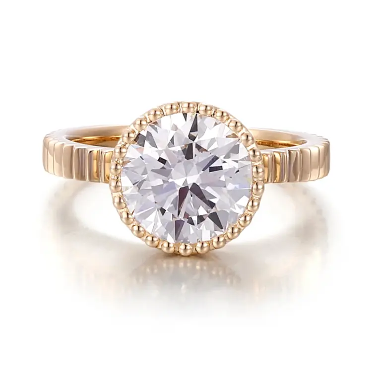 14k gold round lab grown diamond bezel solitaire engagement ring 1