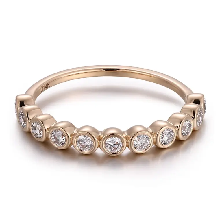 14k gold round lab grown diamond bezel stackable ring 1