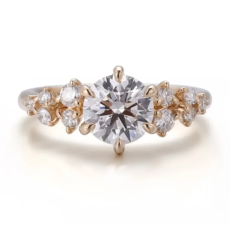 14k gold round lab grown diamond prong set cluster engagement ring 1