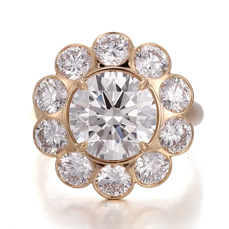14k gold round lab grown diamond prong set halo engagement ring 1