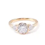 14k gold round moissanite bezel three stone engagement ring 1