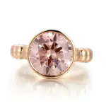 14k gold round pink lab grown diamond bezel solitaire engagement ring 1