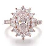 14k rose gold oval lab grown diamond prong set halo engagement ring 1