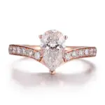 14k rose gold pear lab grown diamond prong set side stone engagement ring 1