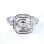 14k white gold asscher lab grown diamond bezel halo engagement ring 1