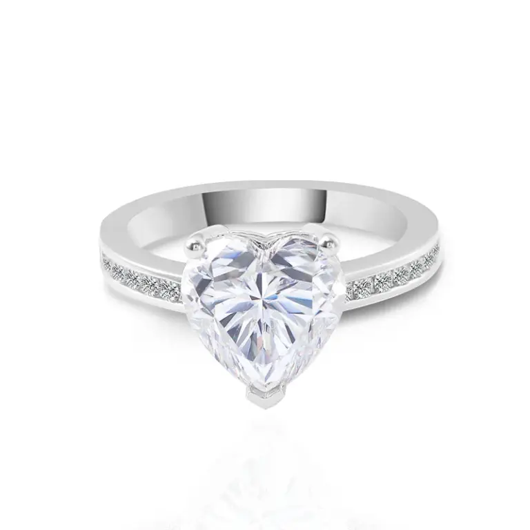 14k white gold heart shape moissanite prong set straight engagement ring 1