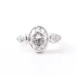 14k white gold oval moissanite bezel three stone engagement ring 1