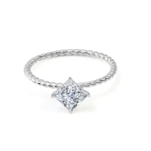 14k white gold princess cut moissanite four prong solitaire engagement ring 1