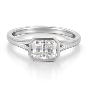 14k white gold radiant cut moissanite bezel solitaire engagement ring 1