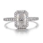 14k white gold radiant lab grown diamond prong set halo engagement ring 1