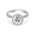 14k white gold round moissanite bezel straight engagement ring 1