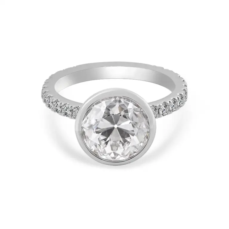14k white gold round moissanite bezel straight engagement ring 1