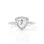 14k white gold trillion moissanite prong set halo engagement ring 1