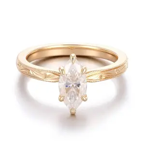 14k yellow gold marquise cut moissanite six prong solitaire engagement ring 1