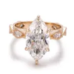 18k gold marquise lab grown diamond prong set side stone engagement ring 1