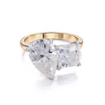 18k gold princess pear moissanite prong set toi et moi engagement ring 1