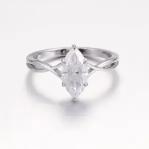 18k white gold marquise cut moissanite six prong solitaire engagement ring 1