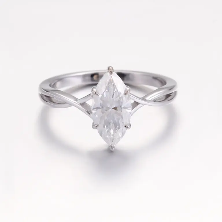 18k white gold marquise cut moissanite six prong solitaire engagement ring 1