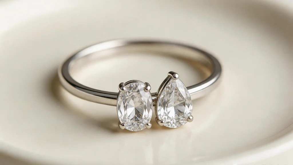 Toi et moi engagement ring in platinum with oval and pear shaped diamonds — Provence Jewellery