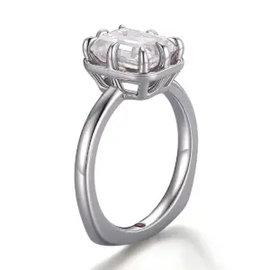 platinum emerald cut moissanite eight prong solitaire engagement ring 1