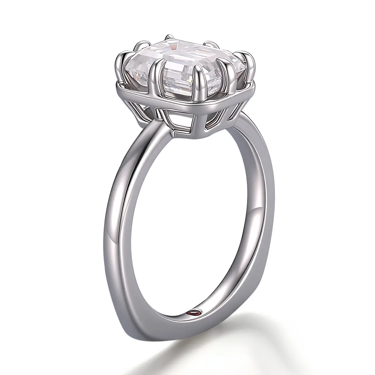 platinum emerald cut moissanite eight prong solitaire engagement ring 1 platinum emerald cut moissanite eight prong solitaire engagement ring 1