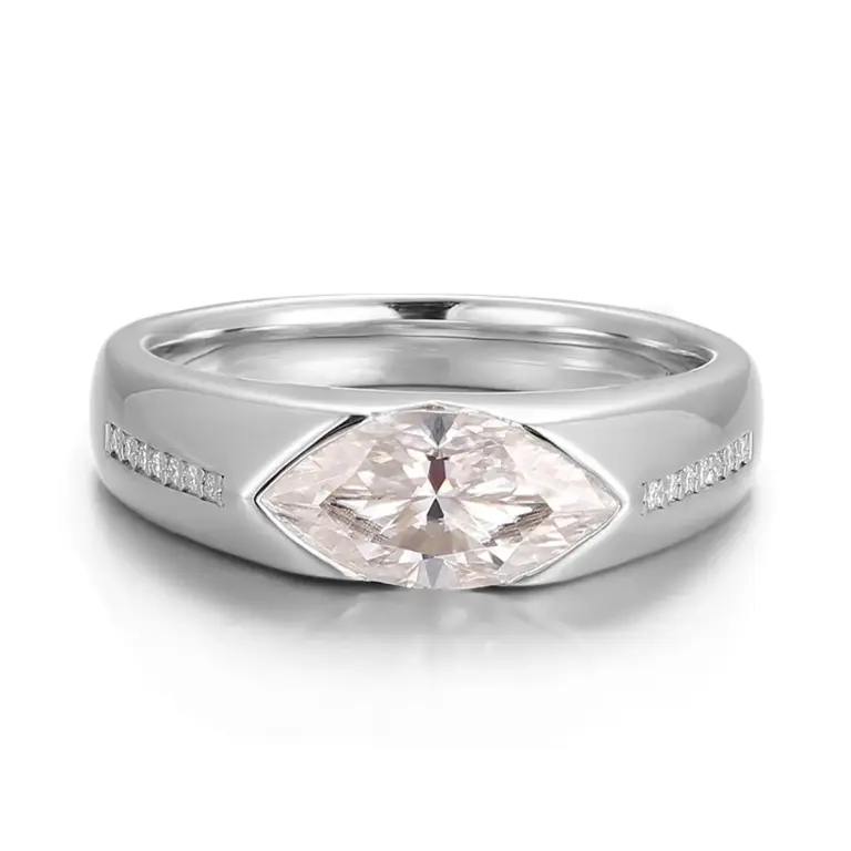 platinum marquise cut moissanite channel set solitaire engagement ring 1