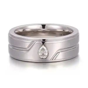 platinum pear shape moissanite bezel solitaire engagement band 1