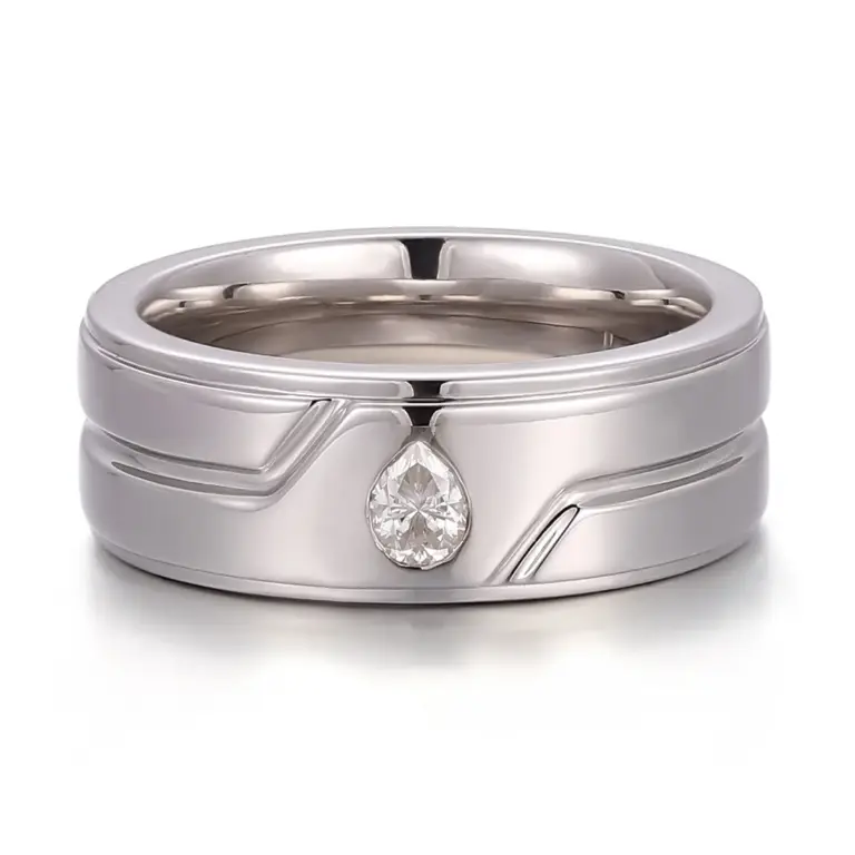 platinum pear shape moissanite bezel solitaire engagement band 1