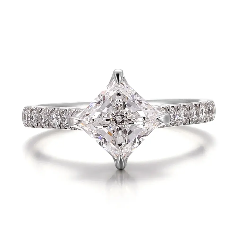 platinum princess lab grown diamond prong set side stone engagement ring 1