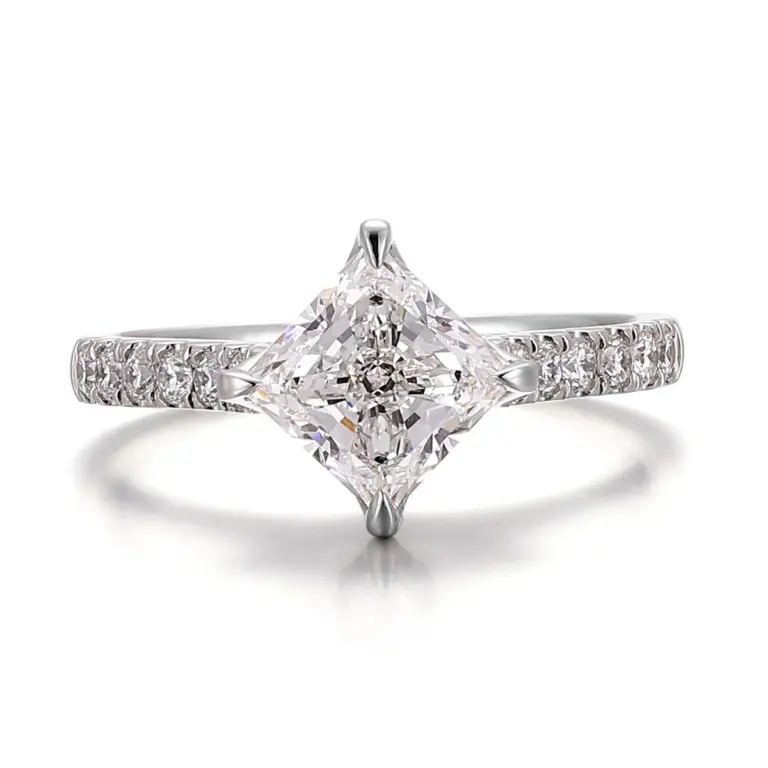 platinum princess lab grown diamond prong set side stone engagement ring 1