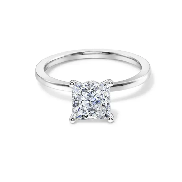 platinum princess moissanite prong set solitaire engagement ring 1