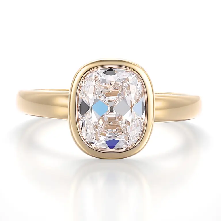 10k gold cushion lab grown diamond bezel solitaire engagement ring 1