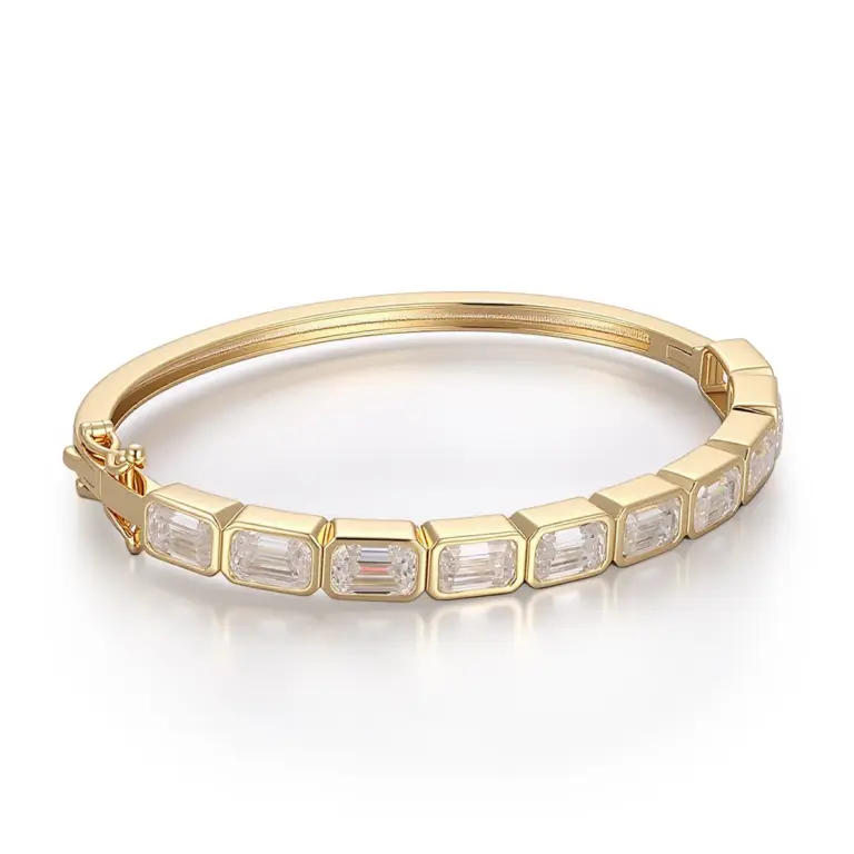 10k gold emerald lab grown diamond bezel bangle bracelet 1