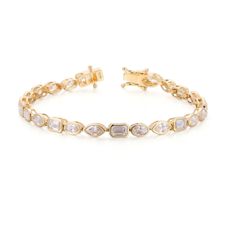 10k gold oval lab grown diamond bezel tennis bracelet 1