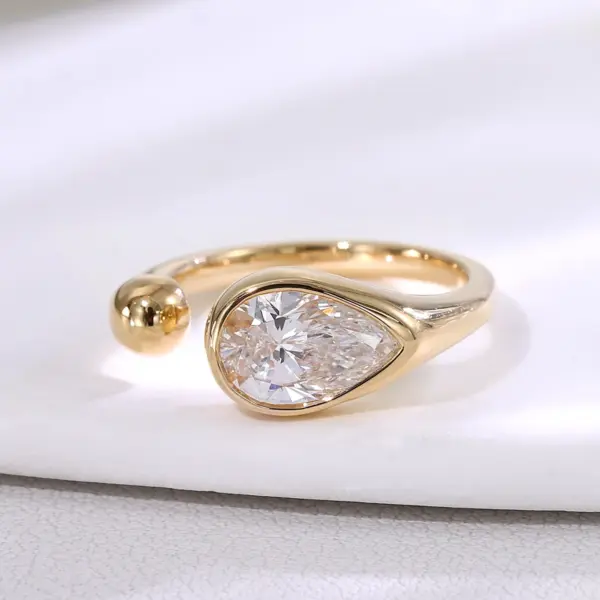 10K Gold Pear Lab Grown Diamond Bezel Solitaire Engagement Ring ...