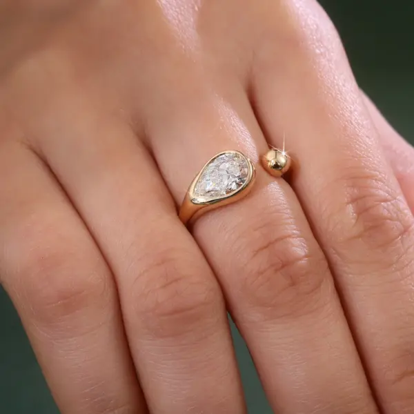 10K Gold Pear Lab Grown Diamond Bezel Solitaire Engagement Ring ...